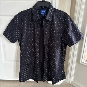 Apt. 9 Black Short Sleeve Shirt with White Pattern